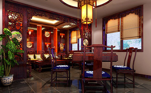 沔城回族镇古典中式风格茶楼包间设计装修效果图