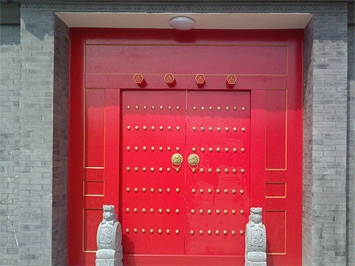 沔城回族镇中国传统四合院系列朱红色中式木制大门木作